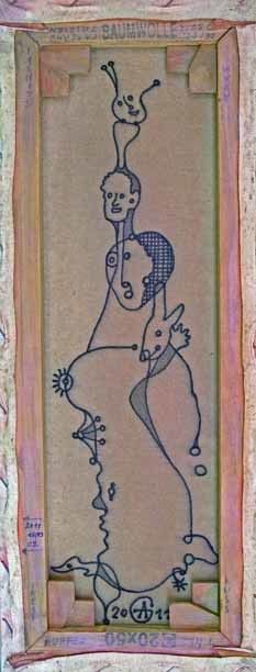 Kuss (Rückseite des Bildes), Acryl-Tusche auf Leinwand, 20 x 50 cm